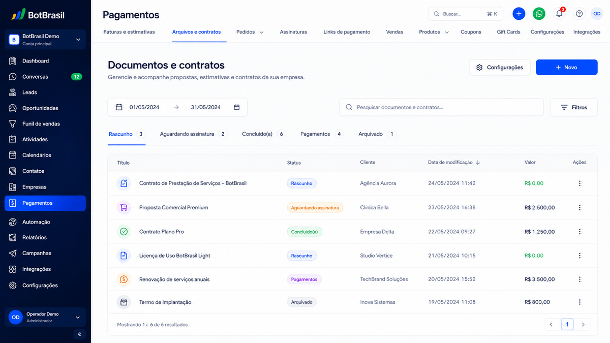 Contratos com assinatura digital e fluxo jurídico — BotBrasil para energia solar